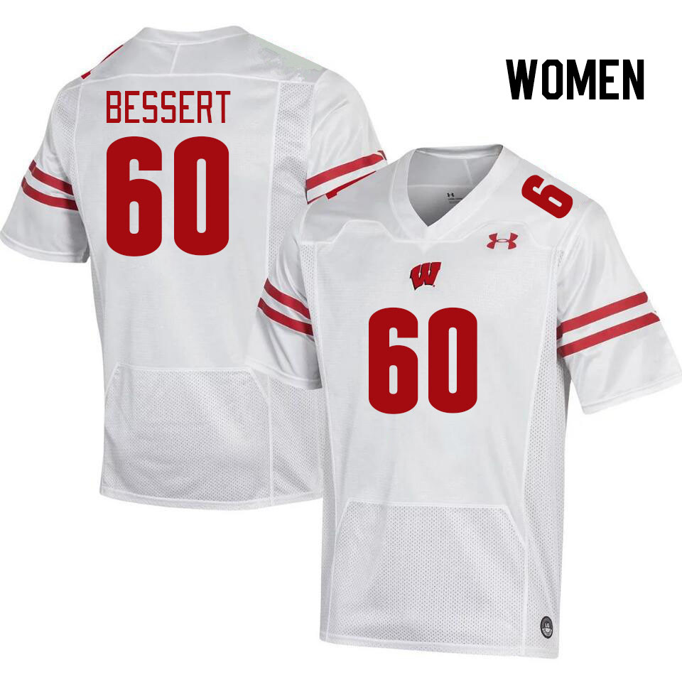 Women #60 Keane Bessert Wisconsin Badgers College Football Jerseys Stitched Sale-White - Click Image to Close